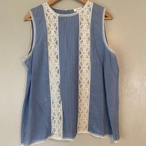 Sundance Sheer Blue & Cream Sleeveless Top Sz L